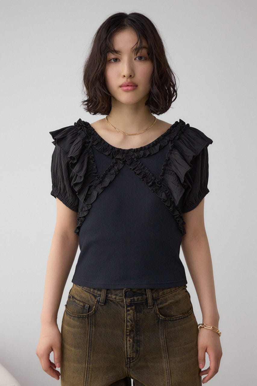 トップス IWASA AZUL BY MOUSSY | カットツイード袖ギャザートップス (Tシャツ