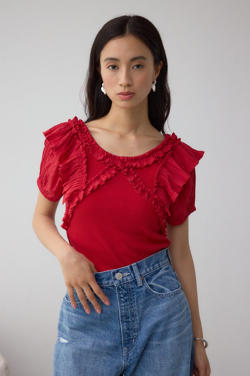 コンビネーション2WAYフリルトップス RED FREE