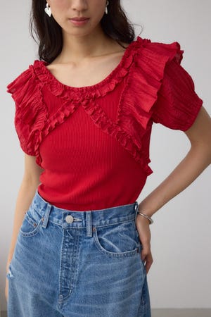 【堀田茜さん着用アイテム】コンビネーション2WAYフリルトップス