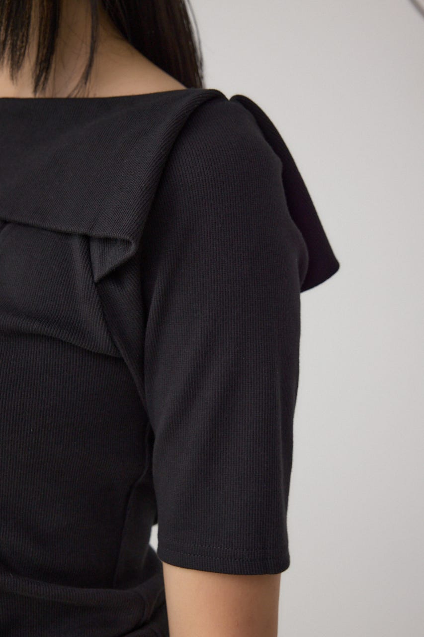 スクエアネックドロストカットトップス BLK FREE