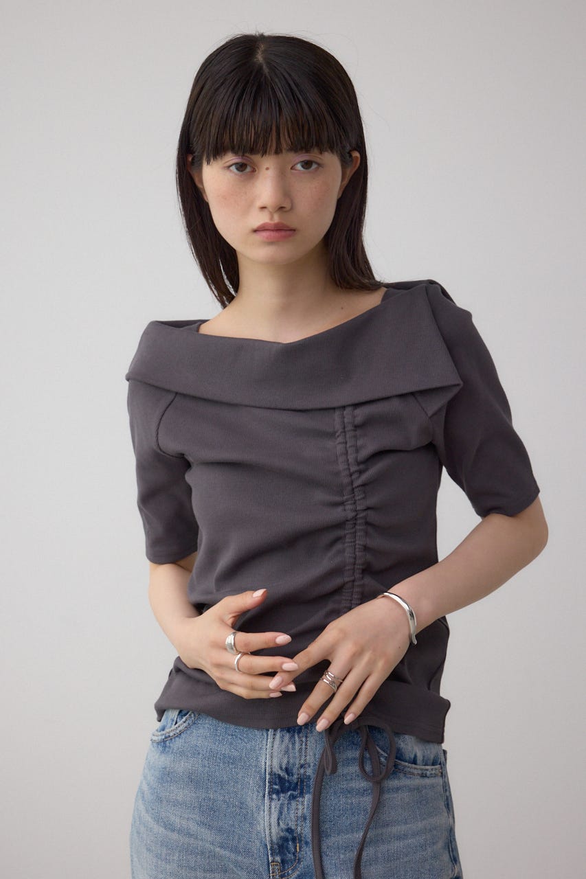 スクエアネックドロストカットトップス C.GRY FREE