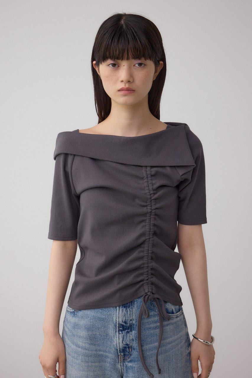 スクエアネックドロストカットトップス C.GRY FREE