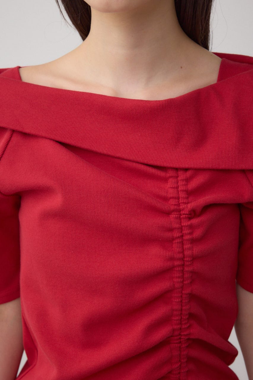 スクエアネックドロストカットトップス RED FREE