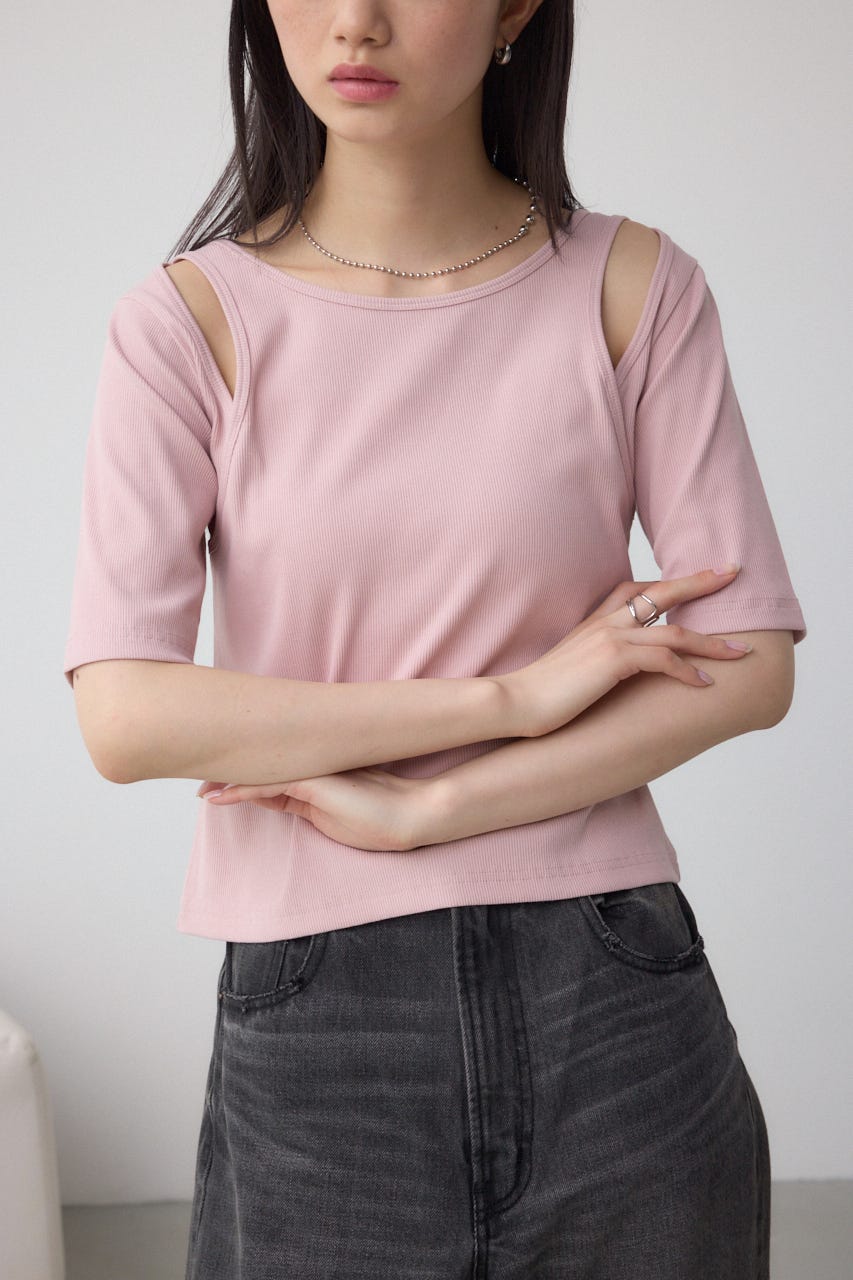 デザインネックショートTシャツ L/PNK FREE