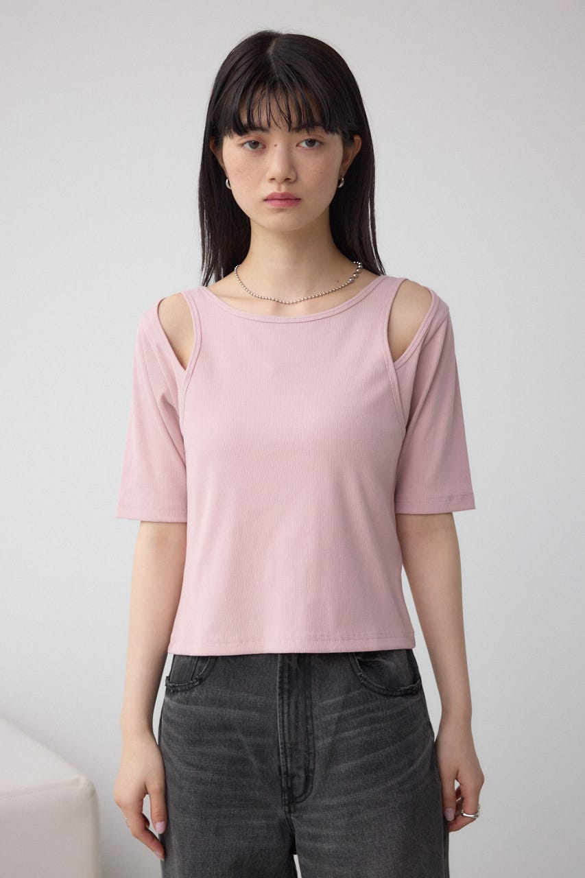 デザインネックショートTシャツ L/PNK FREE
