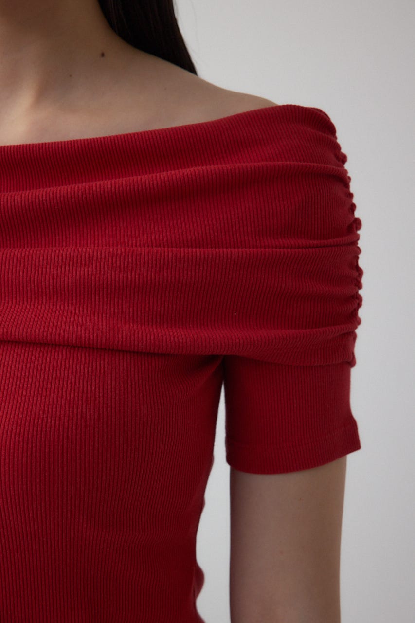 オフショルダーリブトップス RED FREE