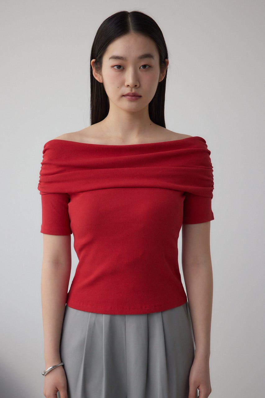オフショルダーリブトップス RED FREE
