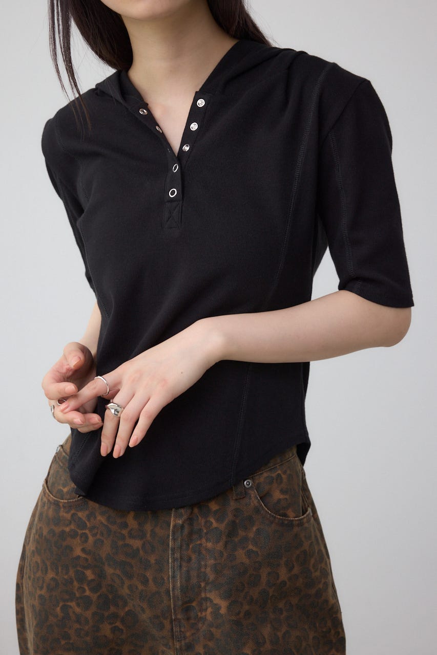 AZUL BY MOUSSY | ヘンリーネックフーディーリブトップス (T