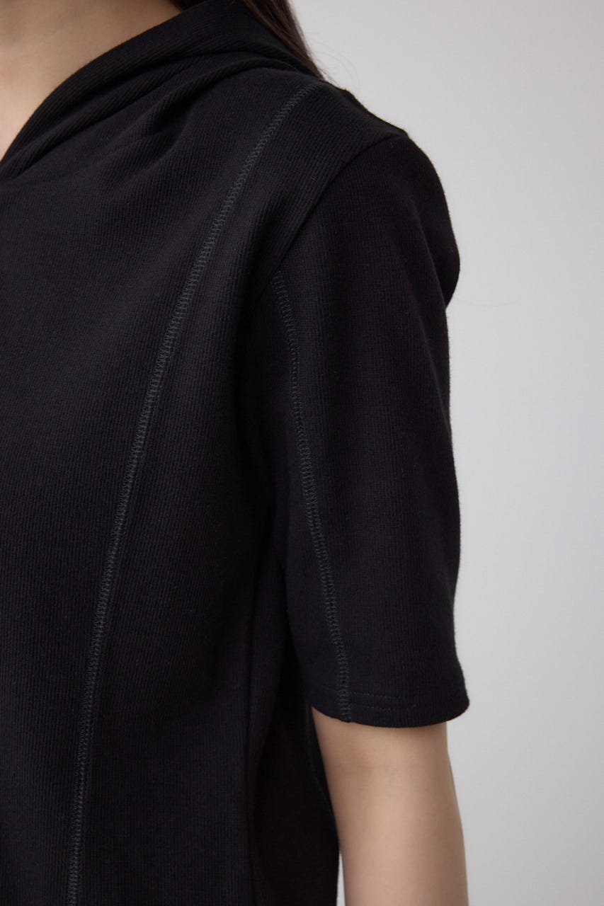 ヘンリーネックフーディーリブトップス BLK FREE