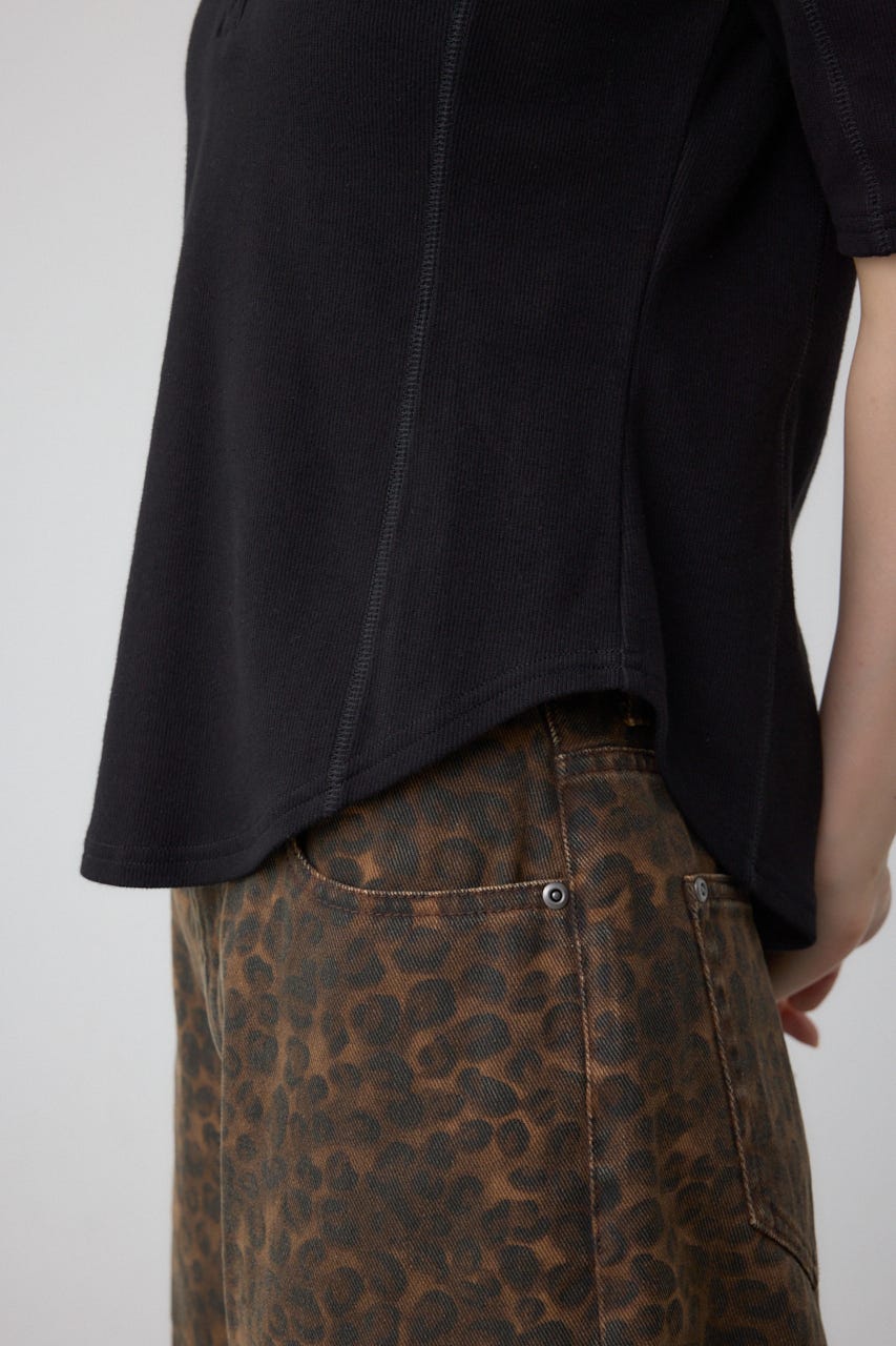 ヘンリーネックフーディーリブトップス BLK FREE