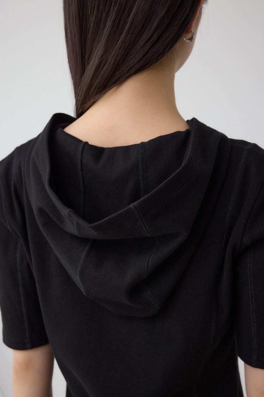 ヘンリーネックフーディーリブトップス BLK FREE