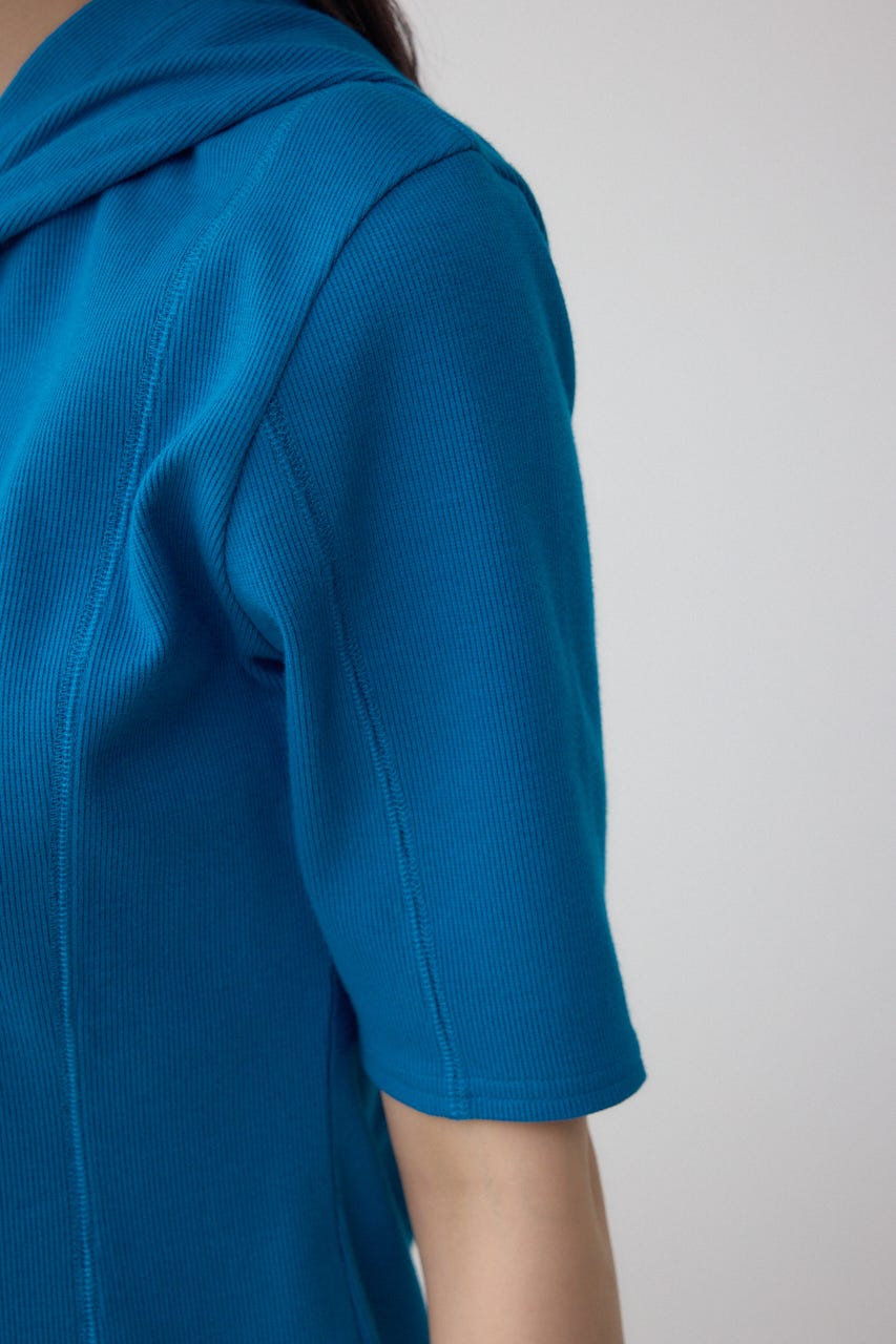 ヘンリーネックフーディーリブトップス BLU FREE