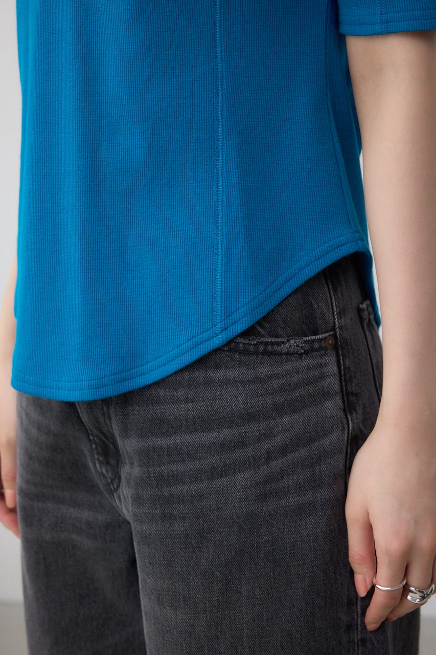 ヘンリーネックフーディーリブトップス BLU FREE