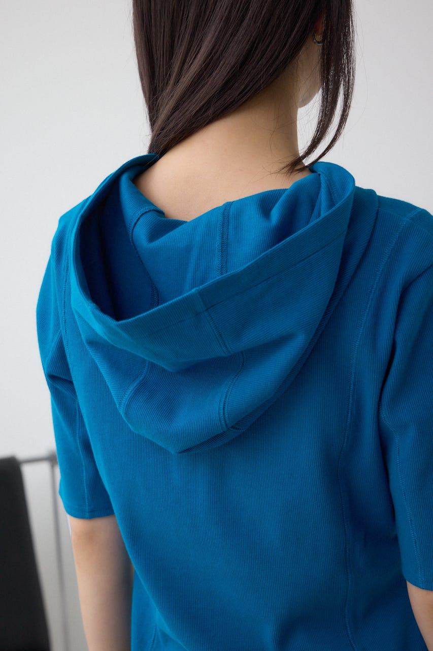 ヘンリーネックフーディーリブトップス BLU FREE