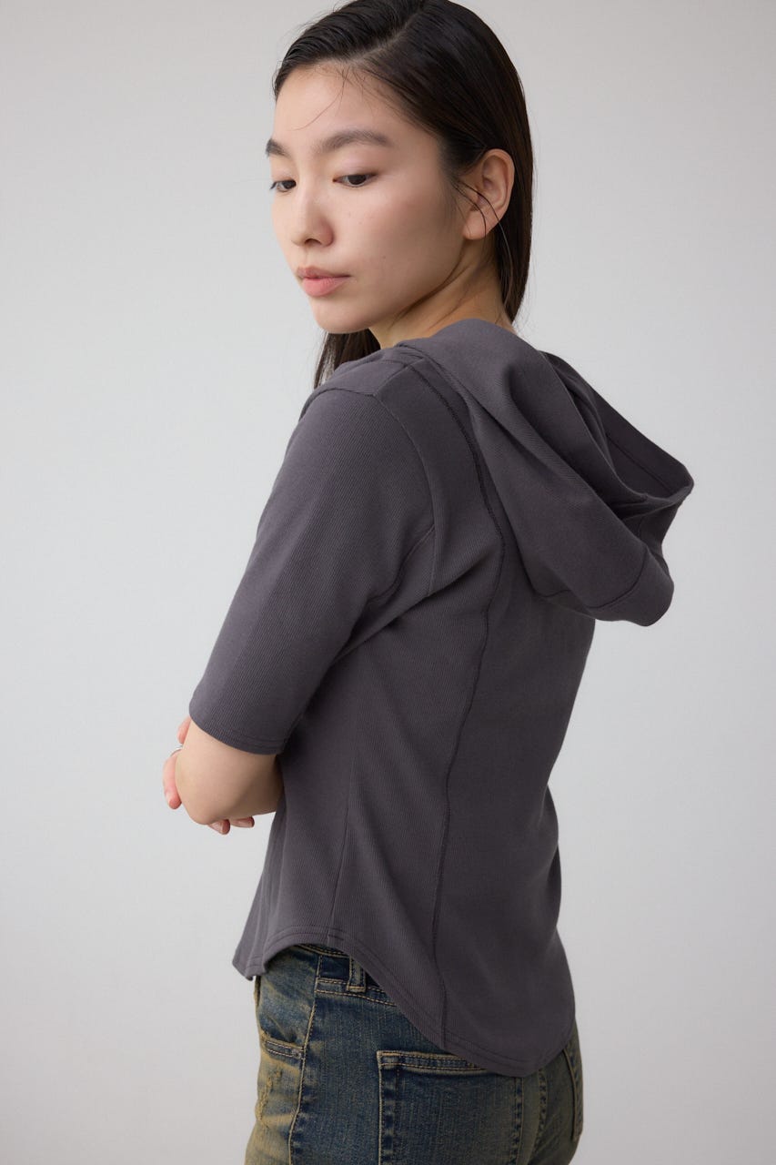 ヘンリーネックフーディーリブトップス C.GRY FREE