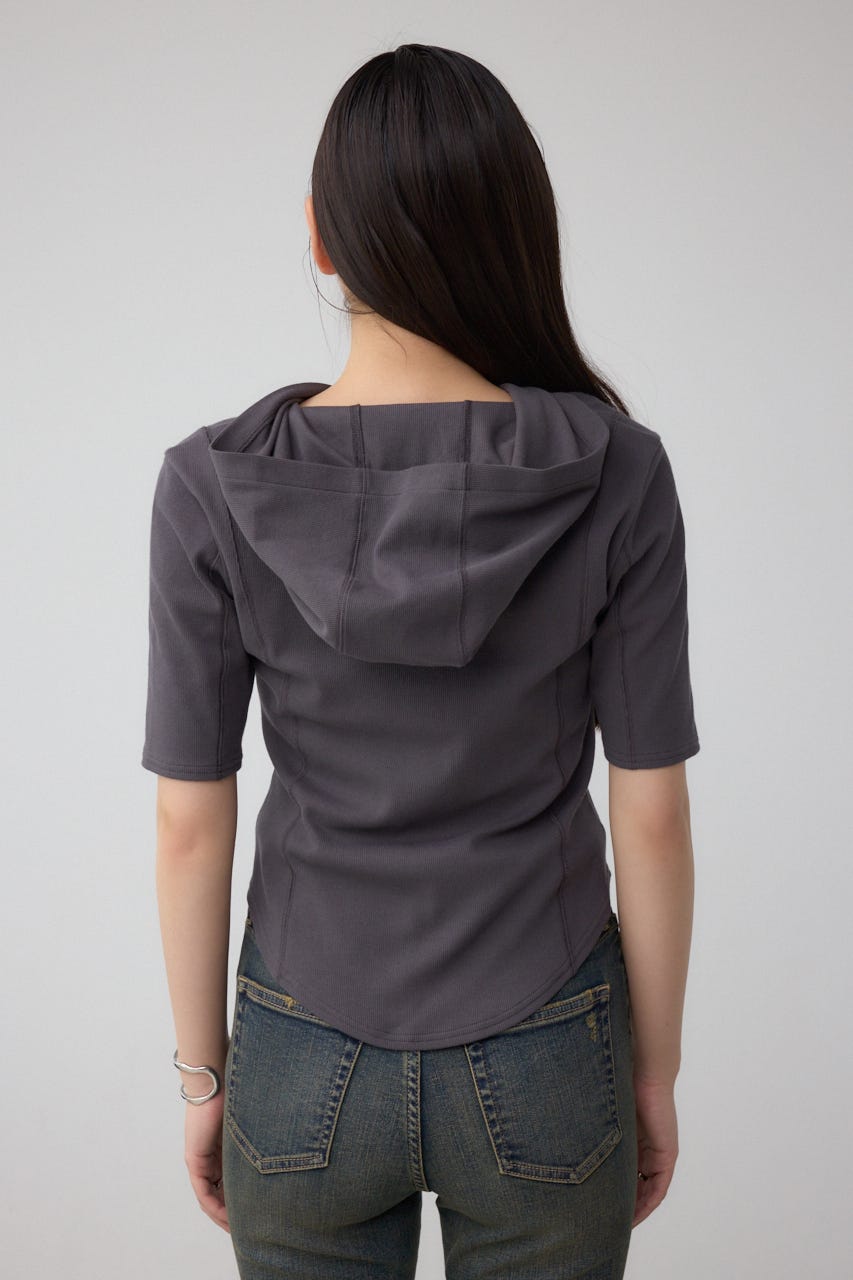 ヘンリーネックフーディーリブトップス C.GRY FREE