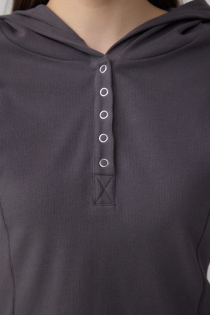 ヘンリーネックフーディーリブトップス C.GRY FREE