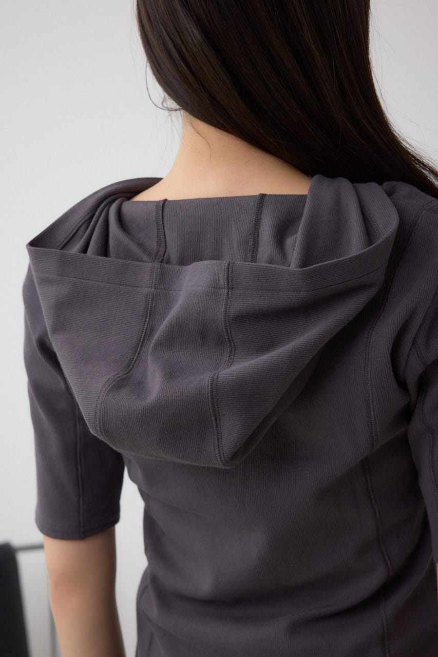 ヘンリーネックフーディーリブトップス C.GRY FREE