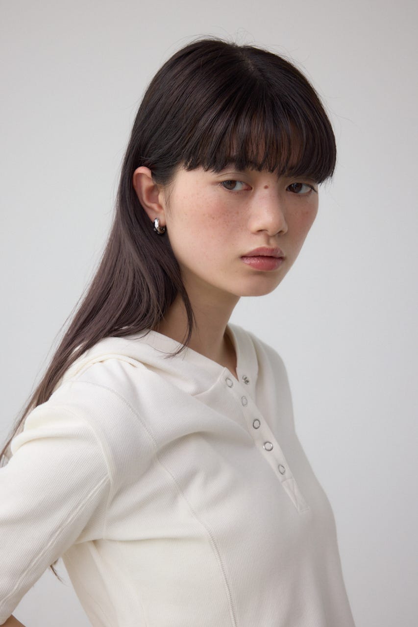 ヘンリーネックフーディーリブトップス IVOY FREE