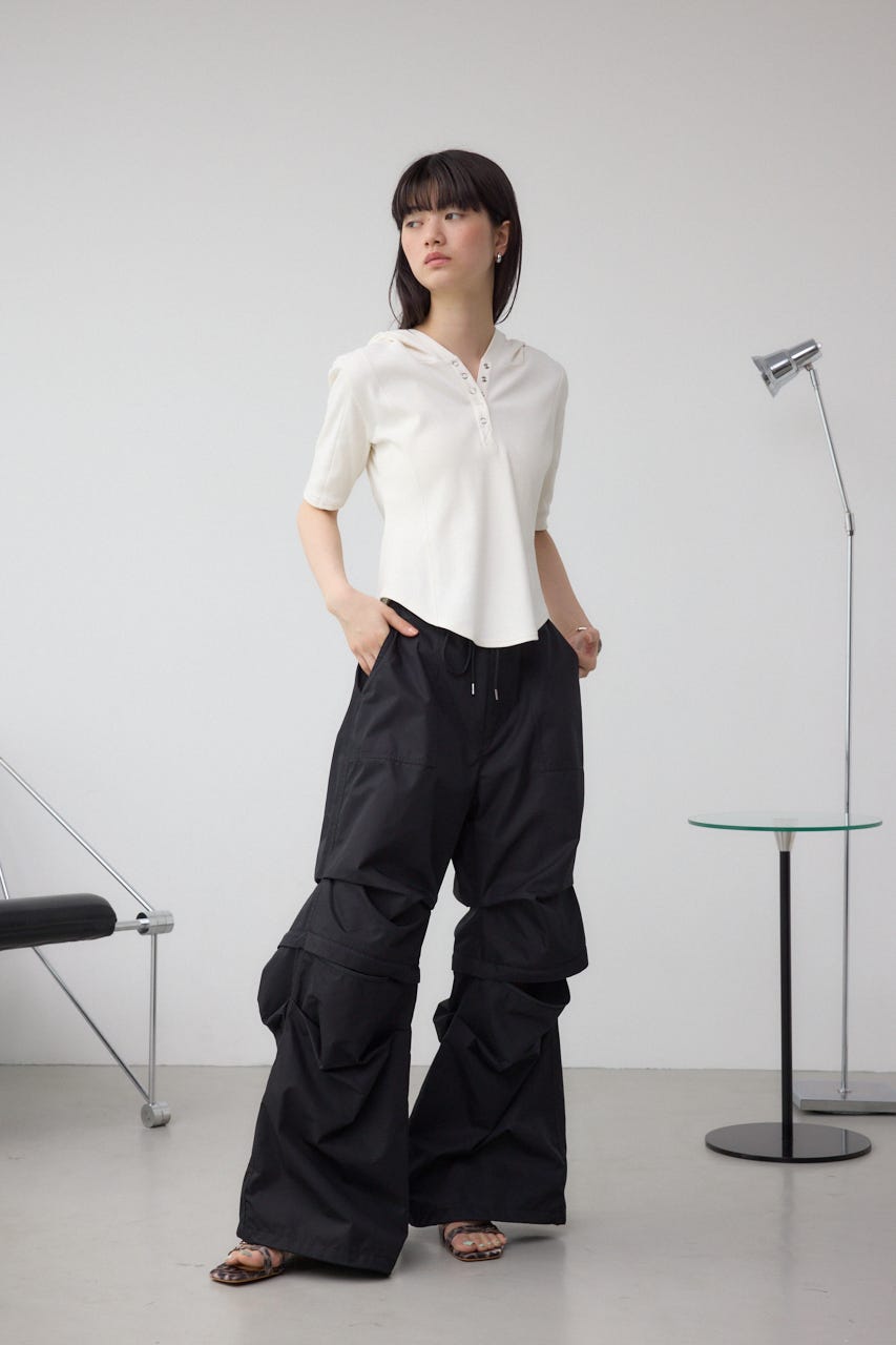 ヘンリーネックフーディーリブトップス IVOY FREE