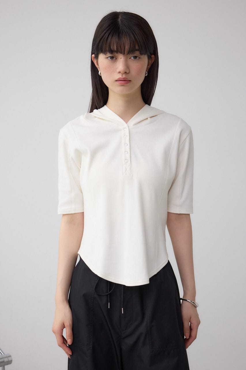 ヘンリーネックフーディーリブトップス IVOY FREE