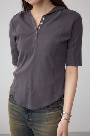 AZUL BY MOUSSY | ヘンリーネックフーディーリブトップス (T