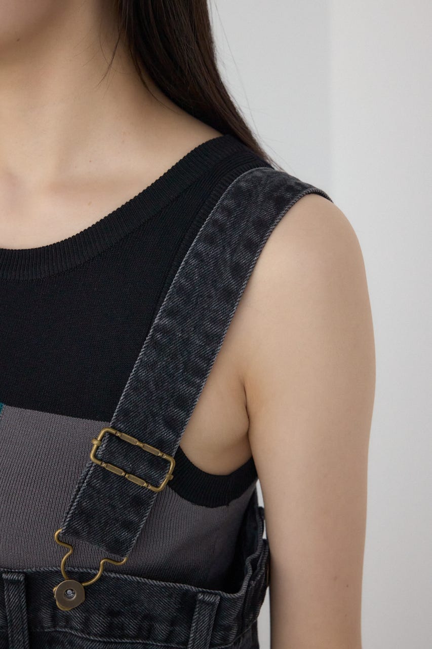moussy デニムサロペット　ブラック BACK SLIT DENIM オールインワン（つなぎ/オールインワン