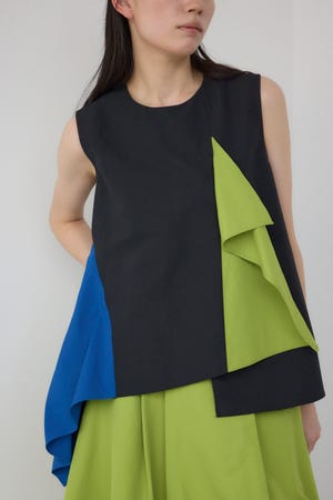 【PLUS】タックギャザーアシンメトリーブラウス