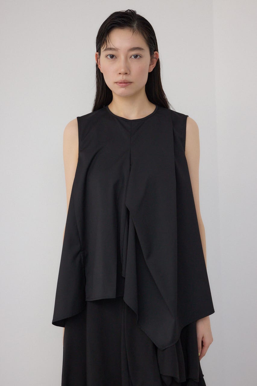 【PLUS】ランダムドレープブラウス BLK FREE