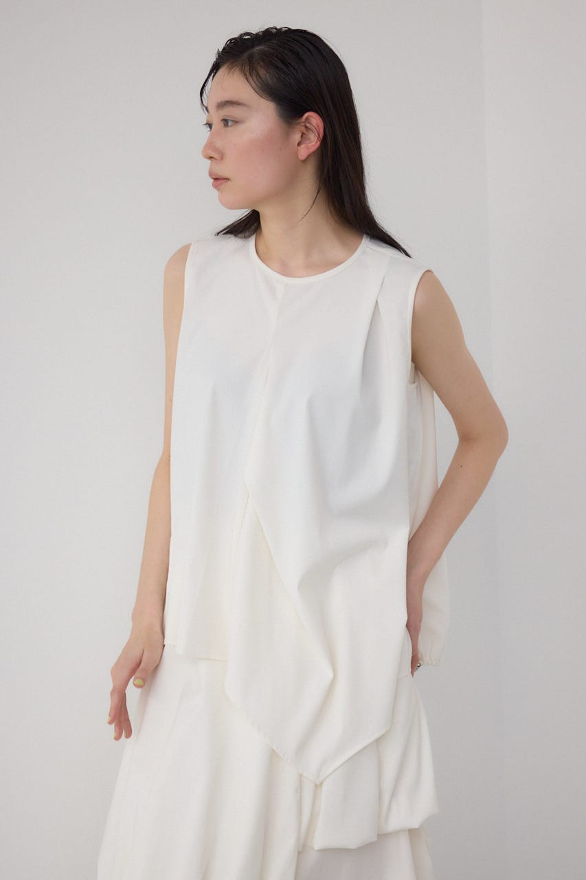 【PLUS】ランダムドレープブラウス WHT FREE