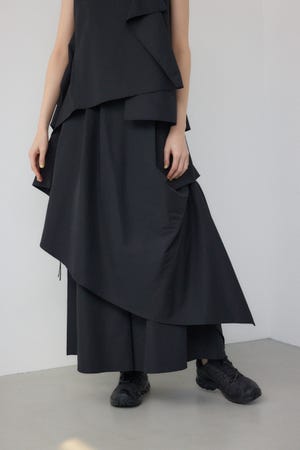 【PLUS】ギャザーフレアドレープパンツ