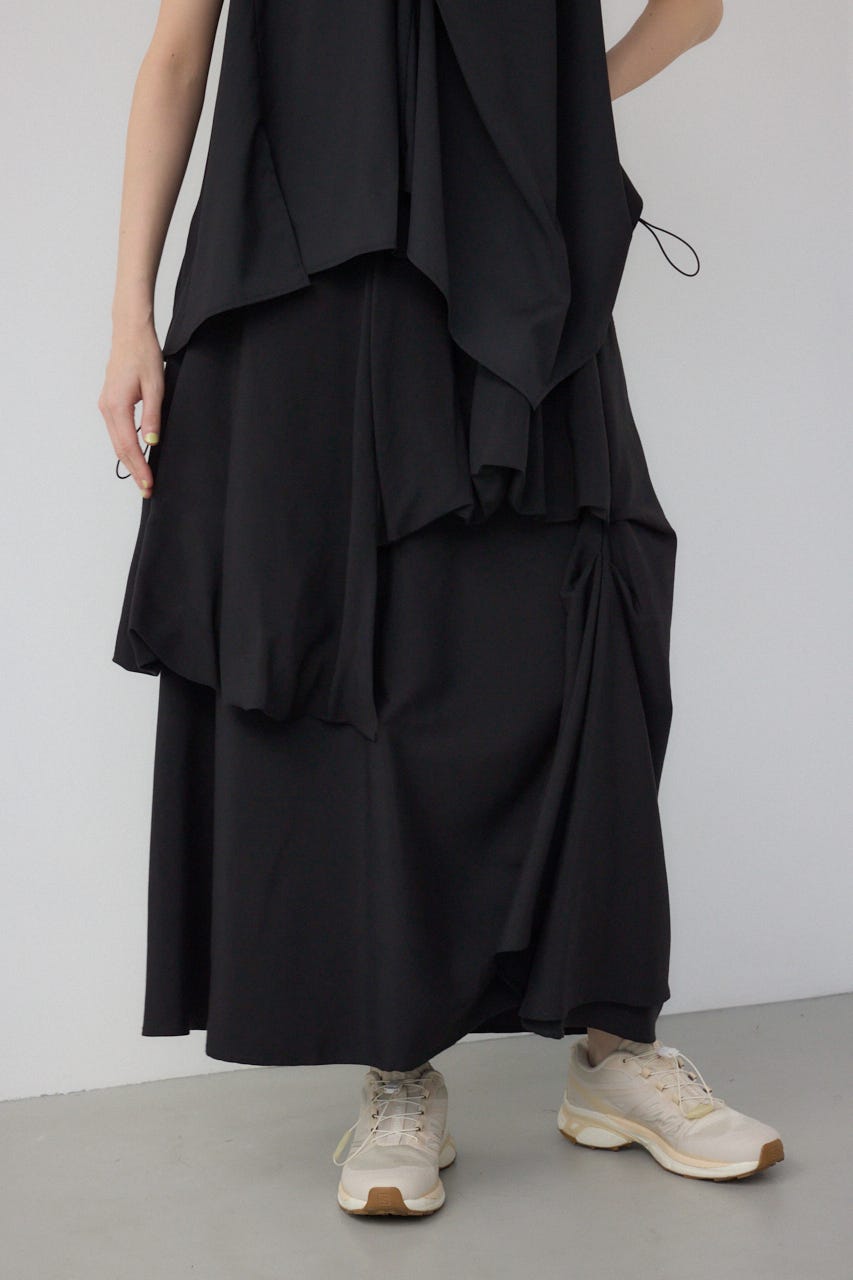 【PLUS】コンビネーションレイヤードスカート BLK S