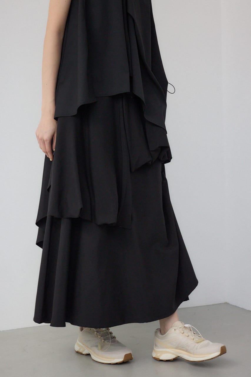 【PLUS】コンビネーションレイヤードスカート BLK S
