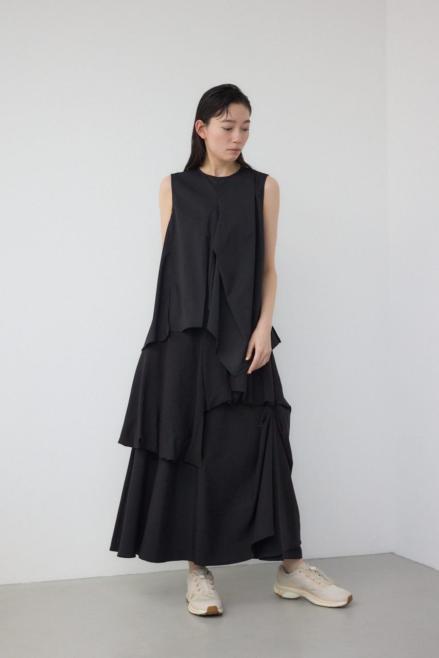 【PLUS】コンビネーションレイヤードスカート BLK S
