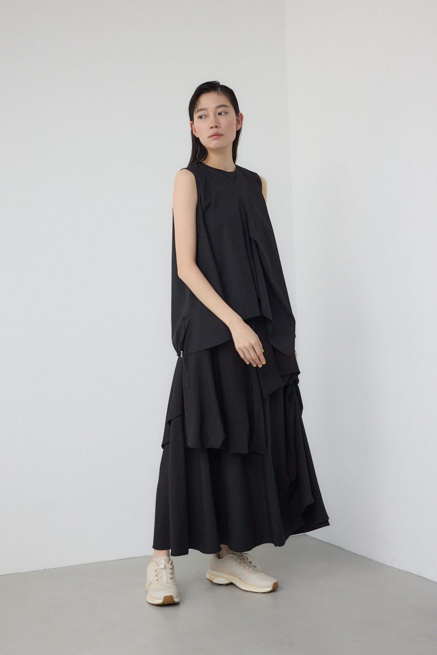 【PLUS】コンビネーションレイヤードスカート BLK S