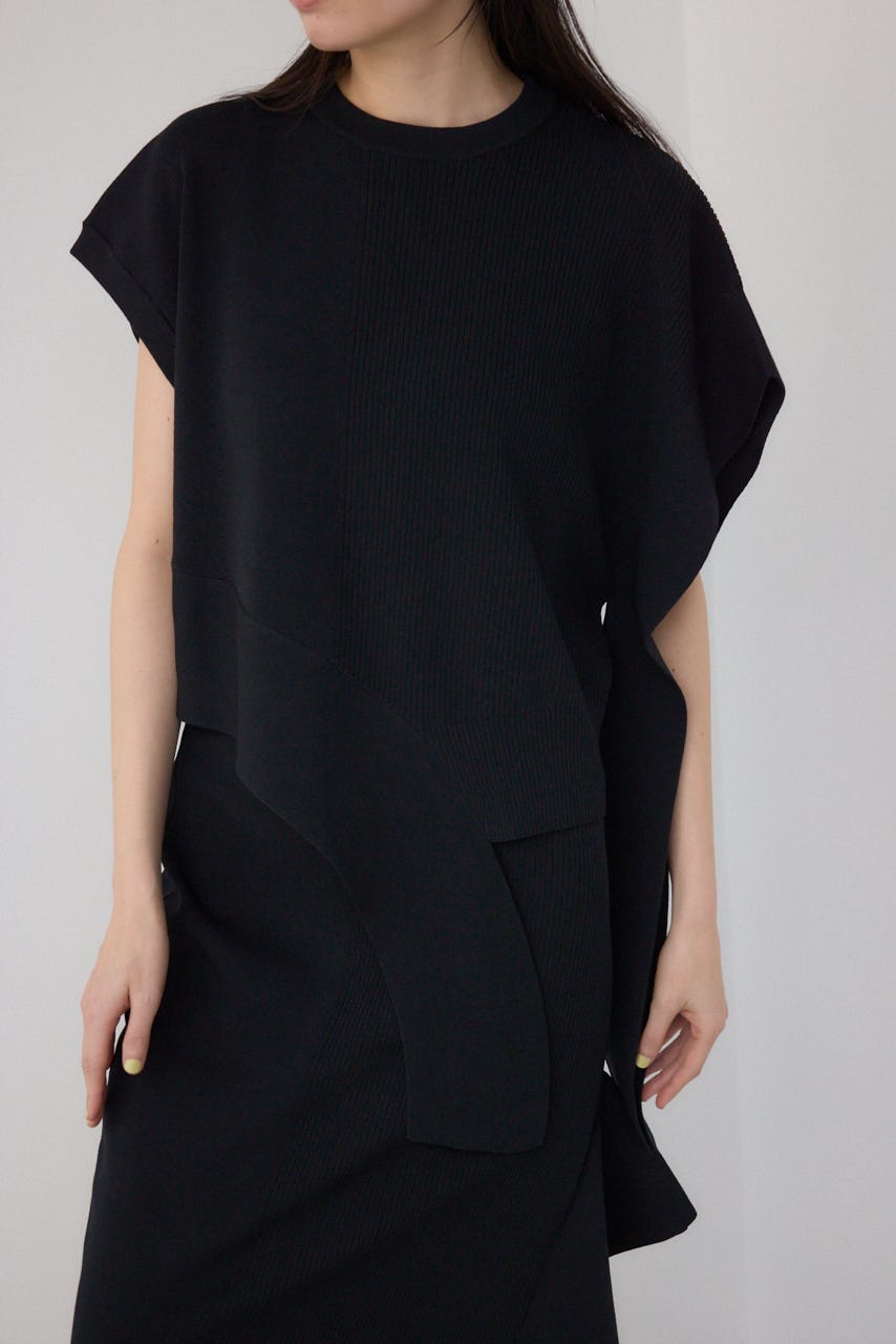 【PLUS】ブロッキングアシンメトリーニットベスト BLK FREE