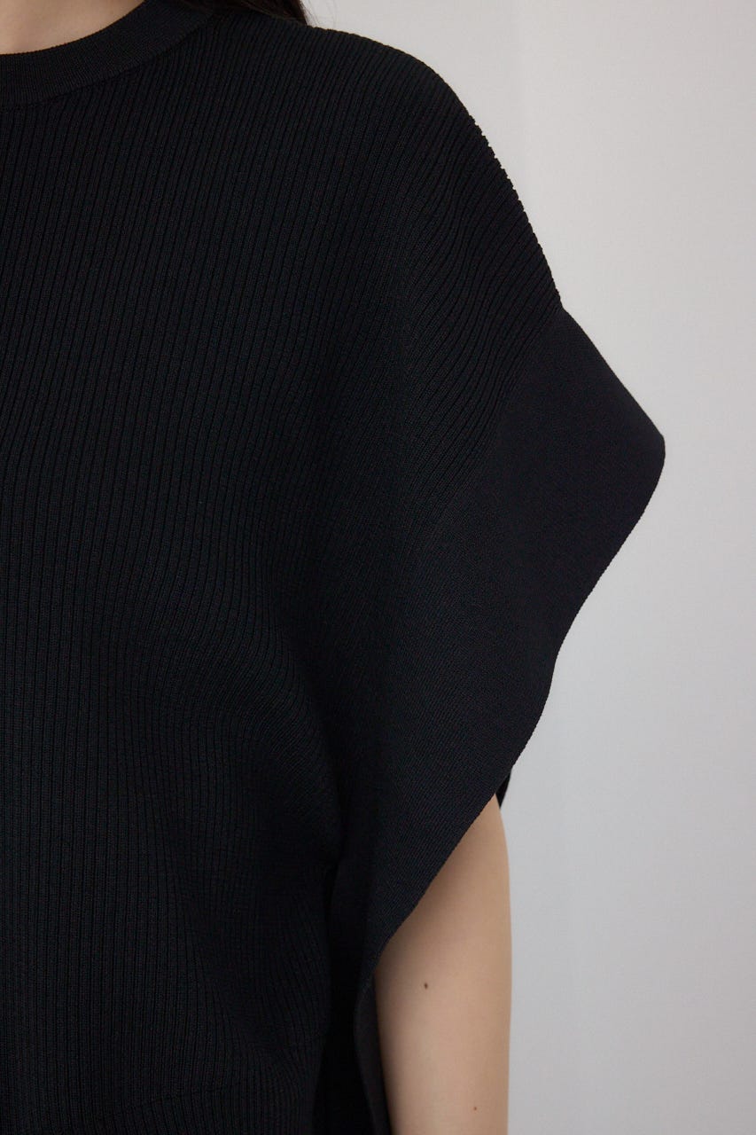 【PLUS】ブロッキングアシンメトリーニットベスト BLK FREE