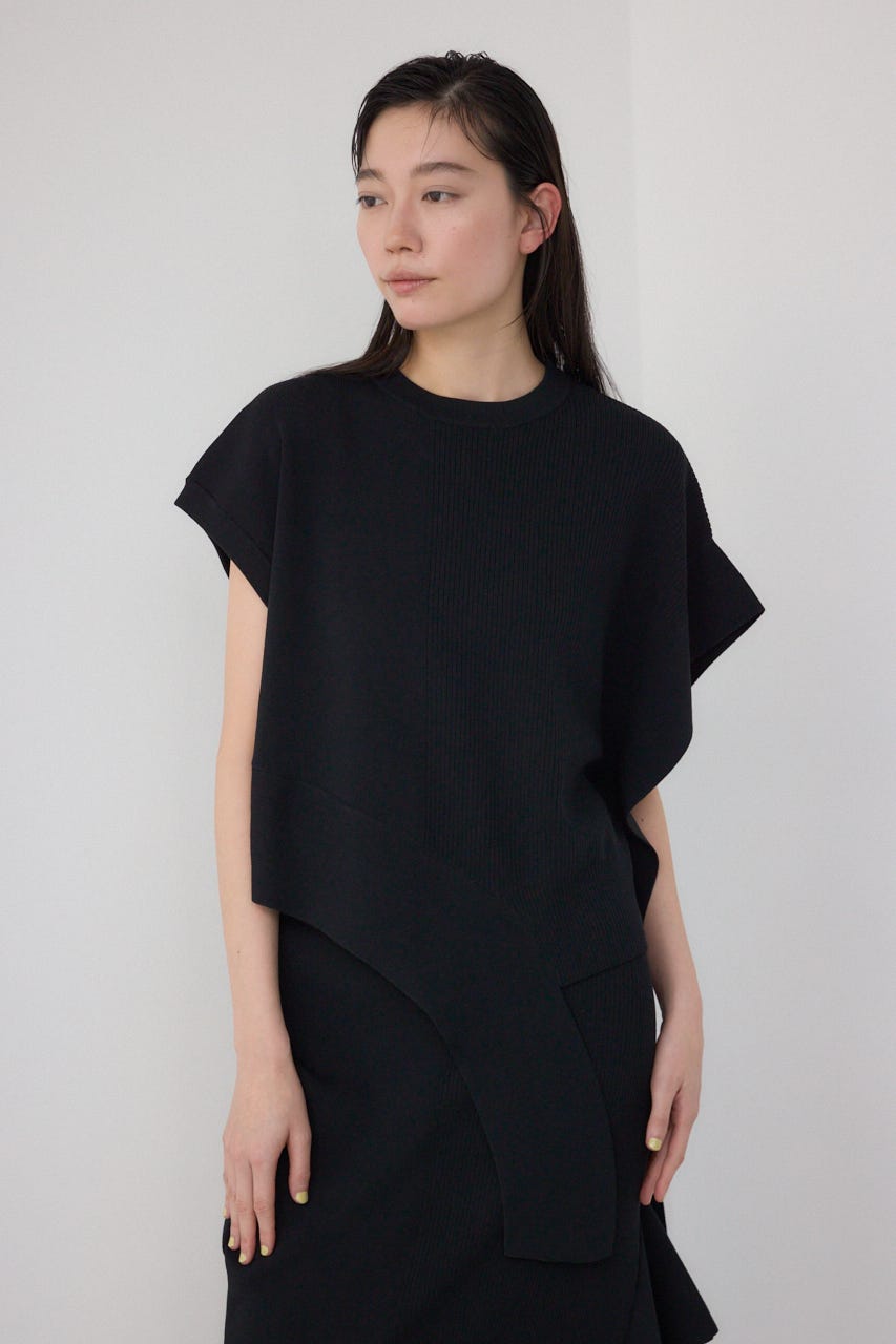 【PLUS】ブロッキングアシンメトリーニットベスト BLK FREE