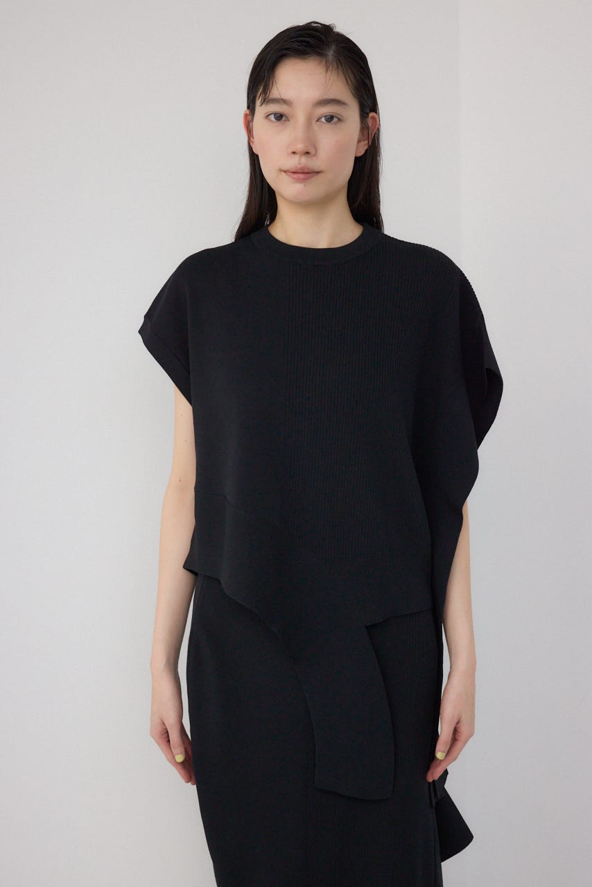 【PLUS】ブロッキングアシンメトリーニットベスト BLK FREE