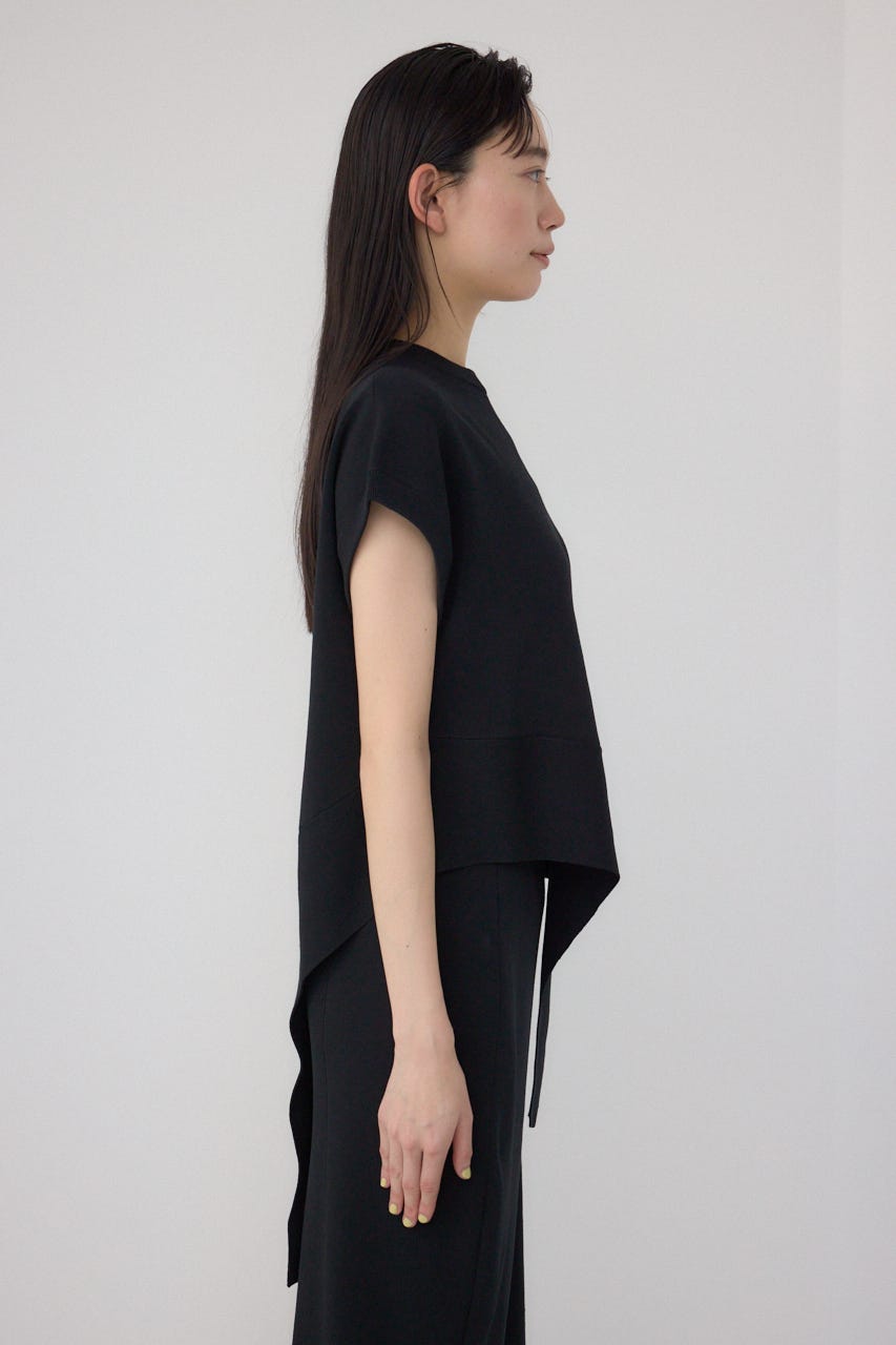 【PLUS】ブロッキングアシンメトリーニットベスト BLK FREE