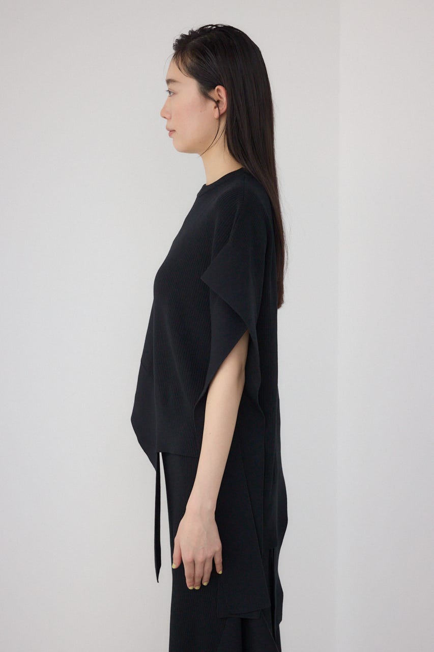 【PLUS】ブロッキングアシンメトリーニットベスト BLK FREE