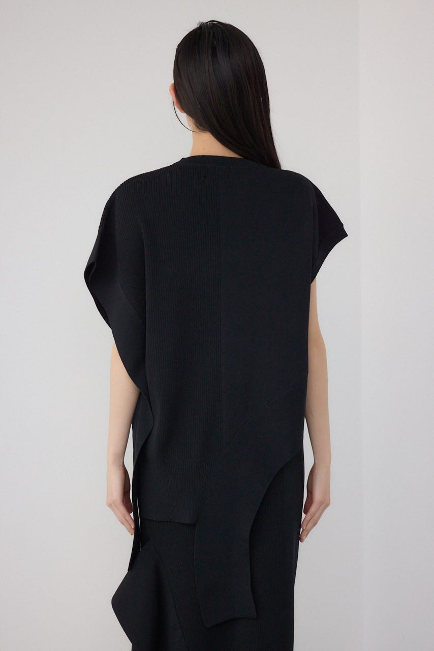 【PLUS】ブロッキングアシンメトリーニットベスト BLK FREE