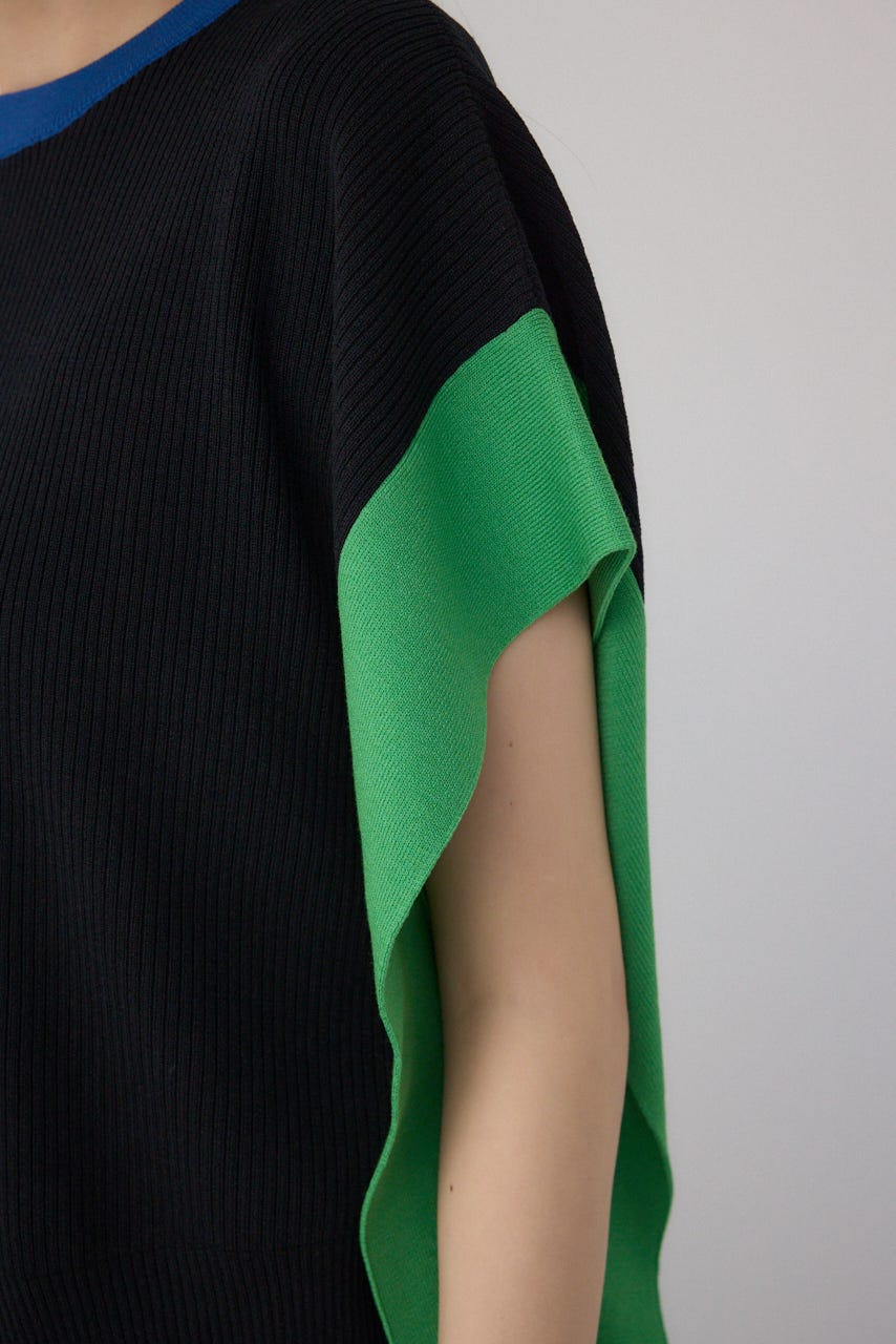 【PLUS】ブロッキングアシンメトリーニットベスト 柄BLK FREE