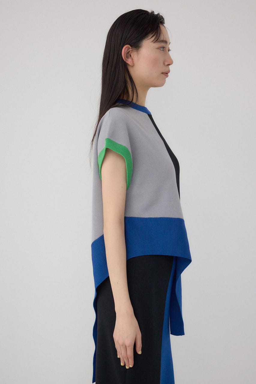 【PLUS】ブロッキングアシンメトリーニットベスト 柄BLK FREE