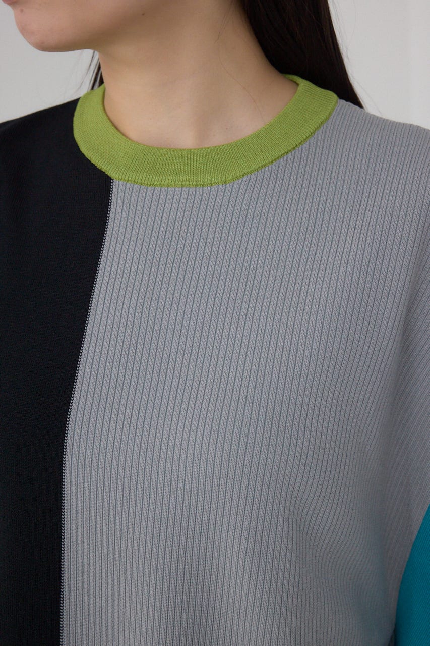 【PLUS】ブロッキングアシンメトリーニットベスト 柄GRY FREE