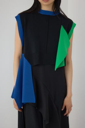 【PLUS】アシンメトリードレープニットベスト