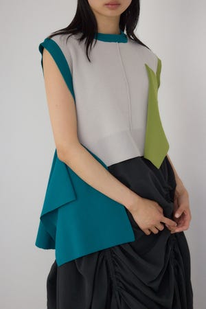 【PLUS】アシンメトリードレープニットベスト