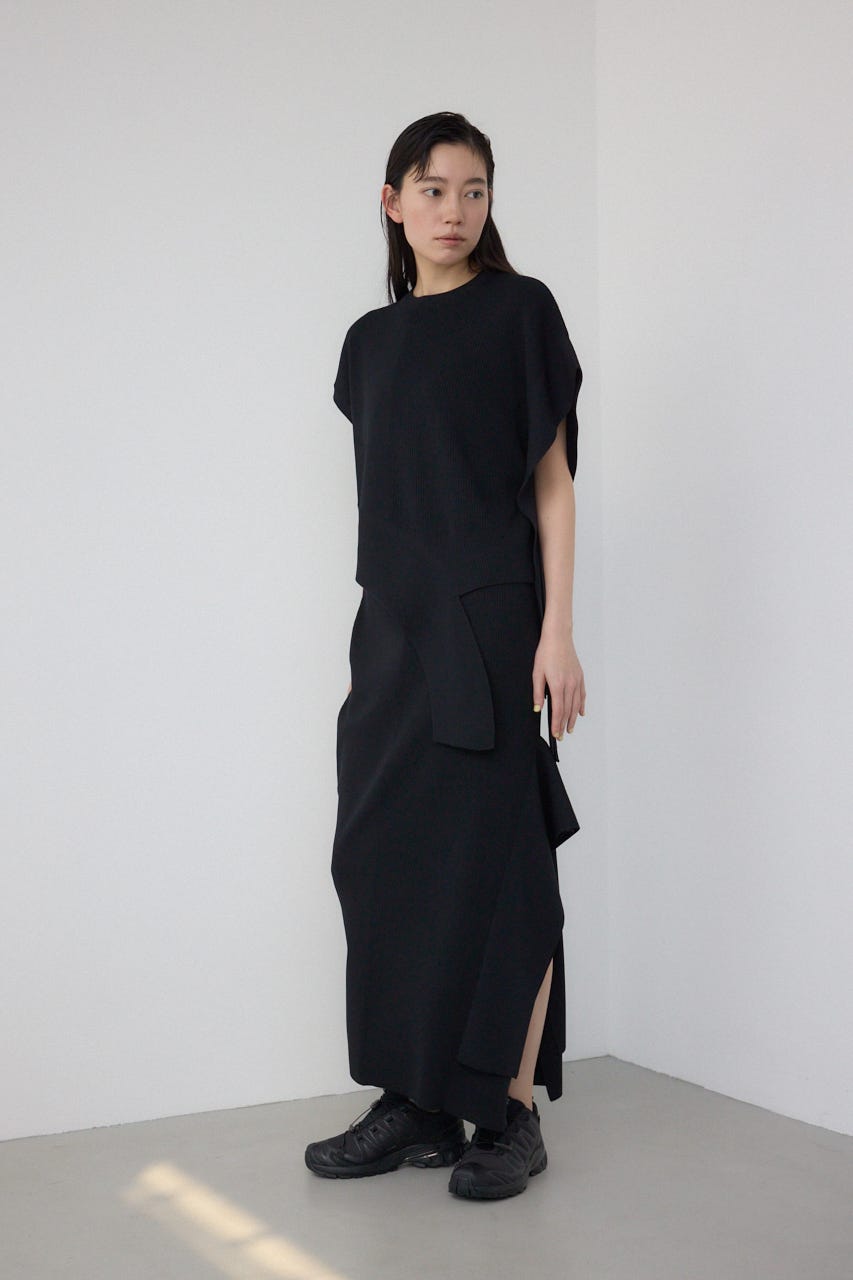 【PLUS】パネルドレープマーメイドスカート BLK S