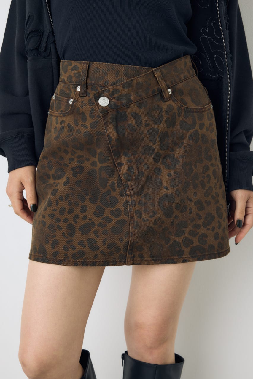 AZUL DENIM レオパードクロスミニスカート 柄BRN S