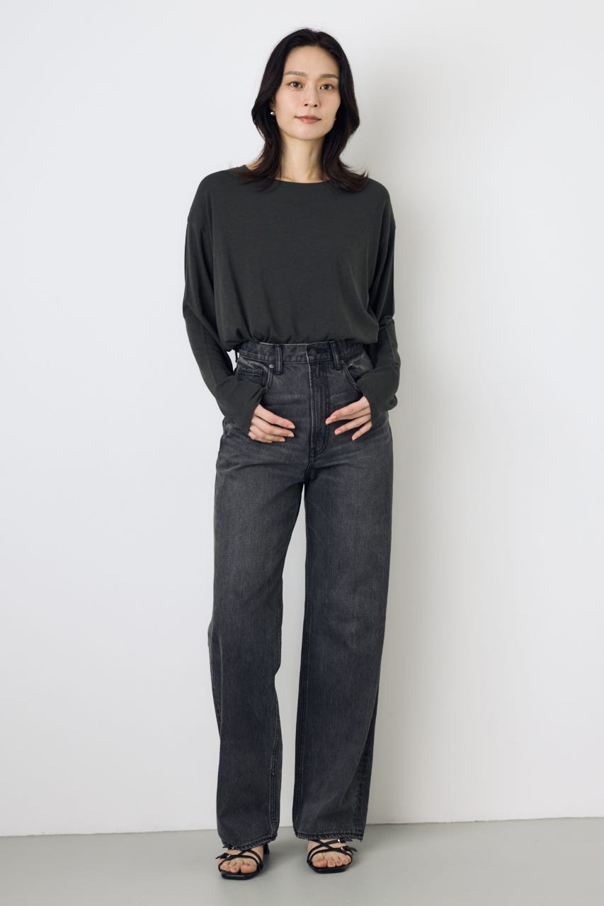 AZUL DENIM ハイウエストワイドデニム L/BLK L